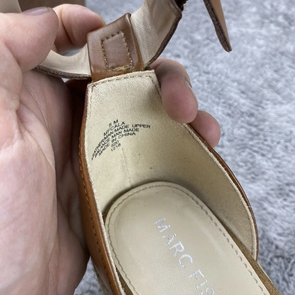 Marc Fisher Espadrille Wedge Sandals Ankle Strap Womens 5 M Brown